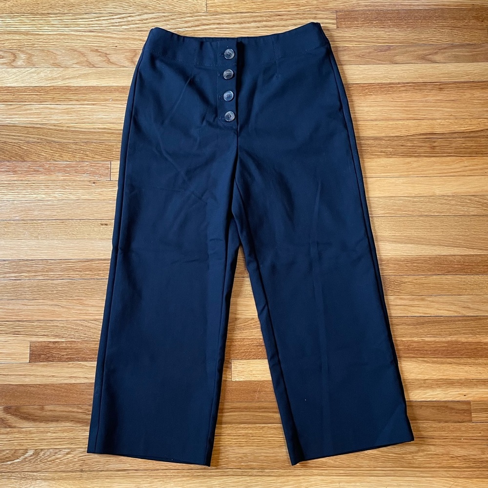 Petite high waisted cropped work culottes with button detailing